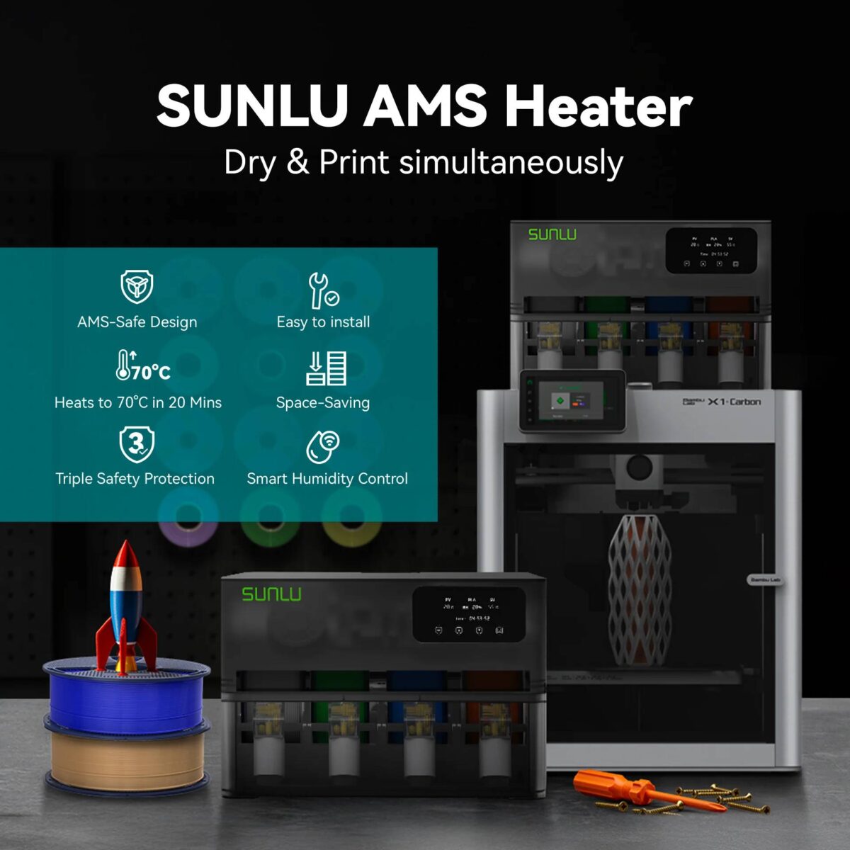 Sunlu AMS Heater, Upgraded your Bambu AMS, Enables Drying while Printing - Image 2
